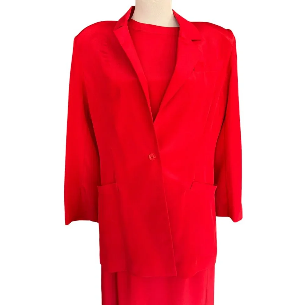 Vintage 80s Argenti Petites 2 piece Red Dress with belt and blazer sz 4‎